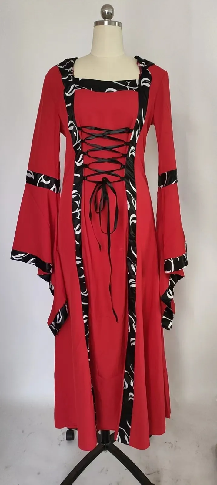 Robe Médiévale Gothique Femme Avec Capuche - Style Cosplay, Halloween - Taille Ajustable, Lacets