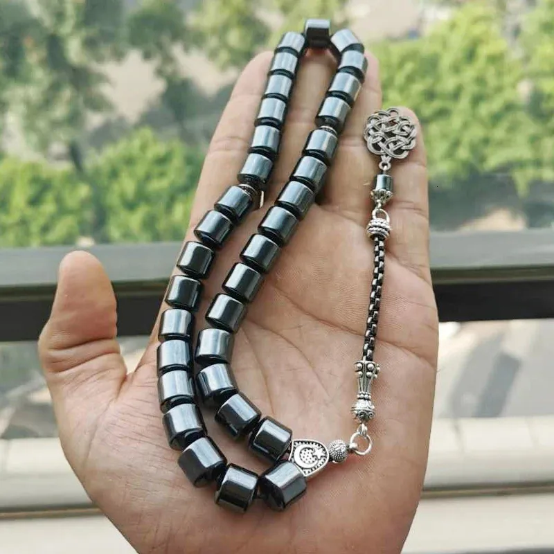 Tasbih Hematita Natural Pedra promove circulação sanguínea misbaha 33 contas Bracelete muçulmana Acessório de presentes islâmicos Jóias de peru