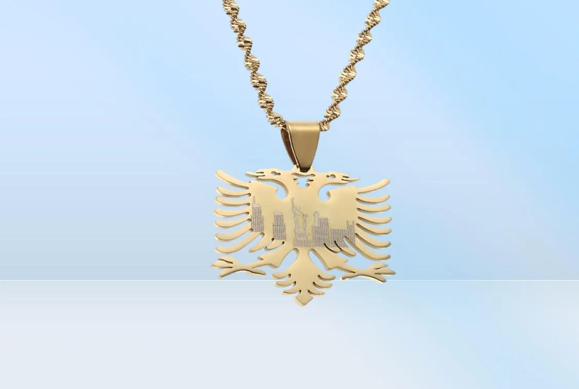 Albanie Eagle Pendant Colliers Gold Couleur en acier inoxydable Bijoux ethniques pour femmes Men7719548