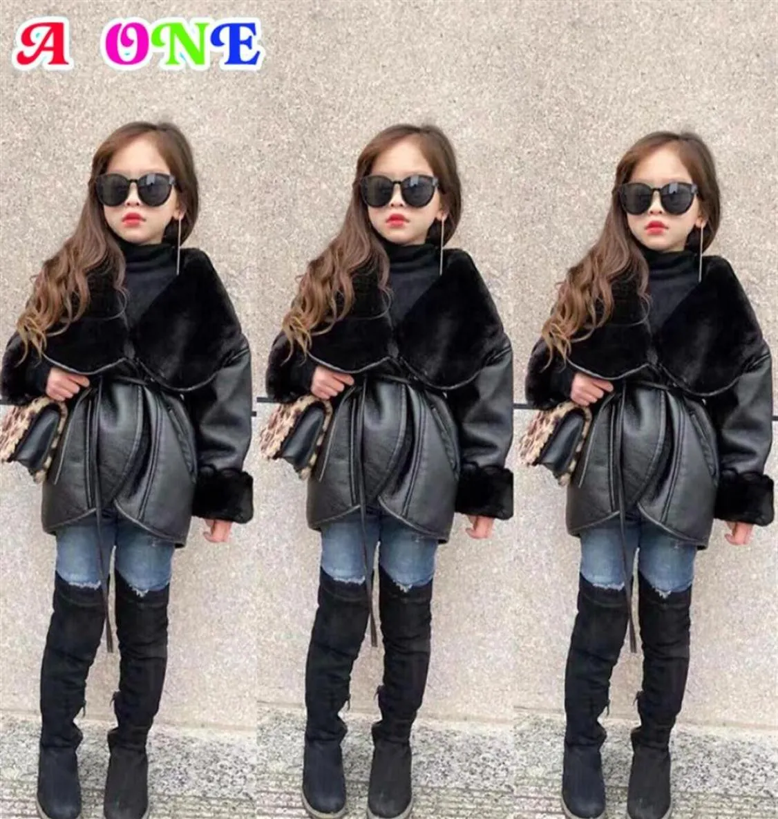 Winter baby girls PU Coat kids coat toddler jackets fashion PU bomber jacket Motorcycle jacket Fur outwear for girls Y200901318Y2836393