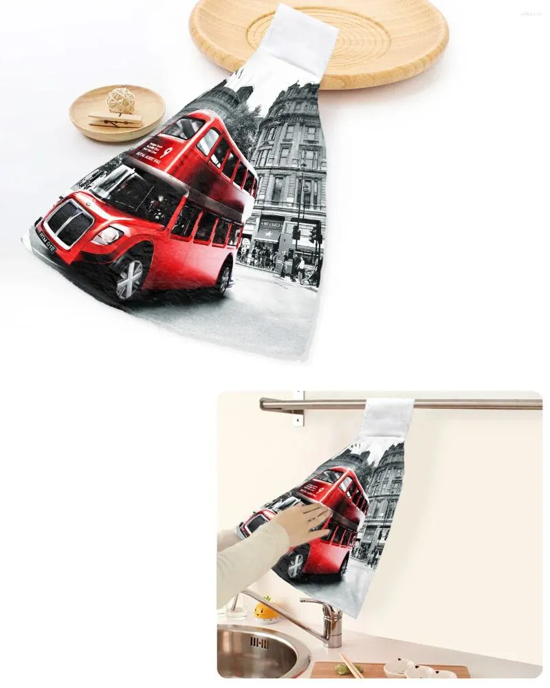 Handdoek Red Bus London Street landschap Handhanddoeken Huis keuken badkamer hangende vaatdoek lussen snel droge zachte absorberende gewoonten op maat