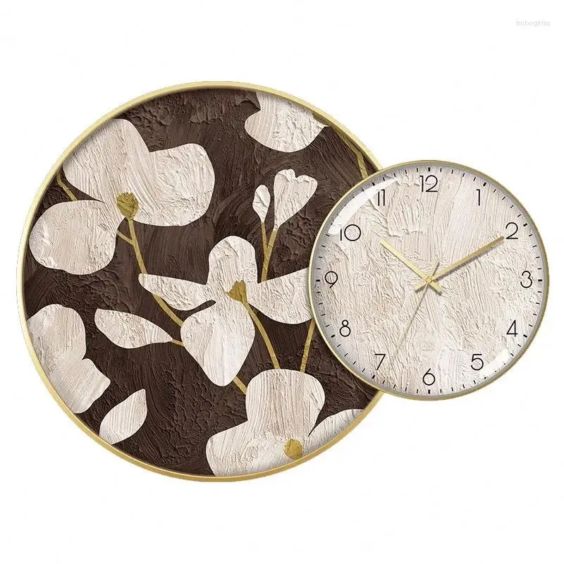 Duvar Saatleri Çiçekler Resim Modern Basit Dairesel Dekoratif Boyama Saati
