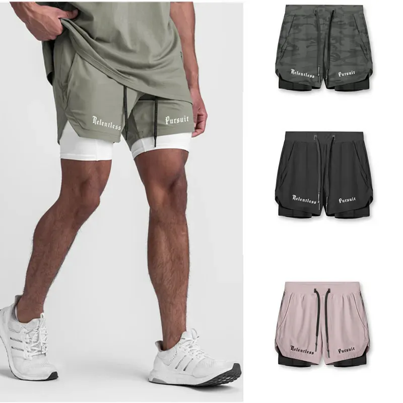 Running Shorts Männer mit einem gesäumten Sommer Schnell trockener Sport -Fitness -Shorts 2 in 1 Fitnesstraining Workout Sportshorts männlich 240409