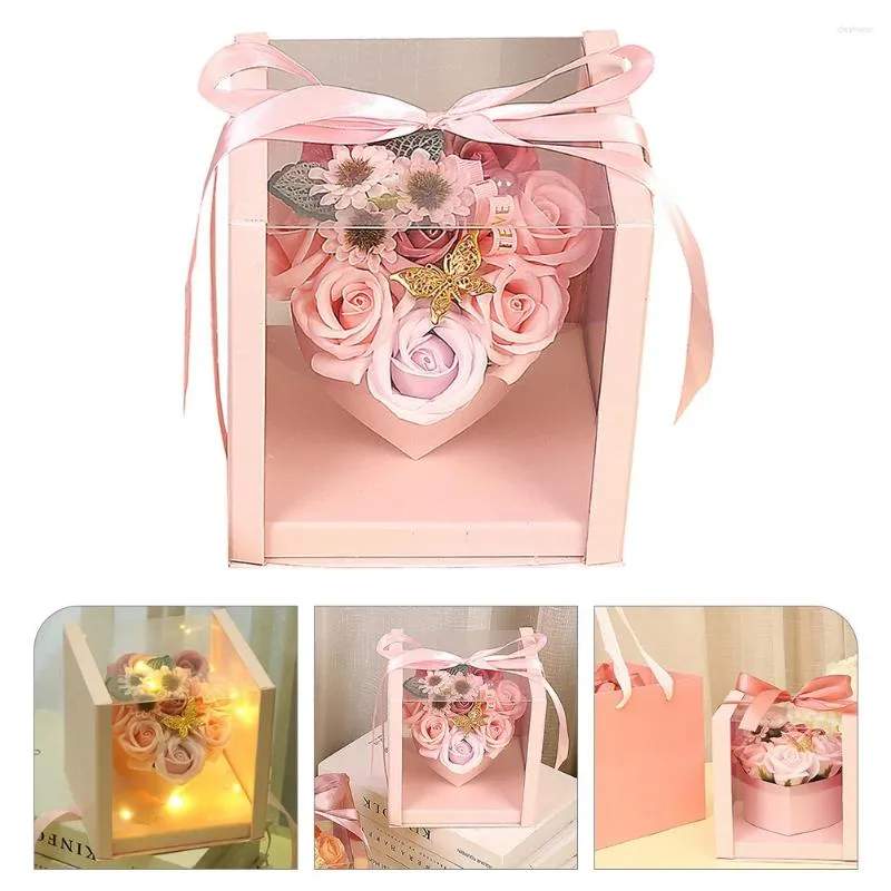 Dekorativa blommor Essential Oil Flower Rose Soap Present Box Mom Memorial Gifts Birthday Basket Women