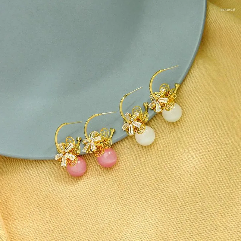 Dangle Earrings Simple Design Long Opal Brass Drop For Women Handmade Ethnic Charming Date Gift Jewelry Accessory