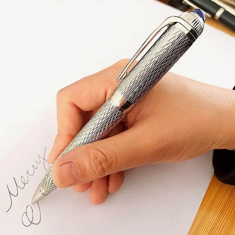 Ручки LMP Высококачественная серия R -серия CA Ballpoint Pen Silver Metal сетка офис канцелярские товары Schoo Написание гладкой шариковой ручки с драгоценным камнем в верхней части