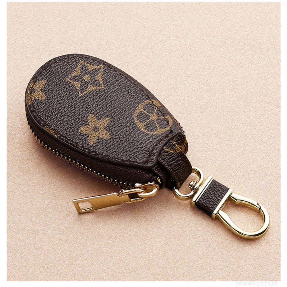 Car Keys Bag Keychains Rings Brown Flower Plaid PU Leather Gold Metal Keyrings Holder Pendant Charms Fashion Design Pouches Jewelry Gifts Y23048