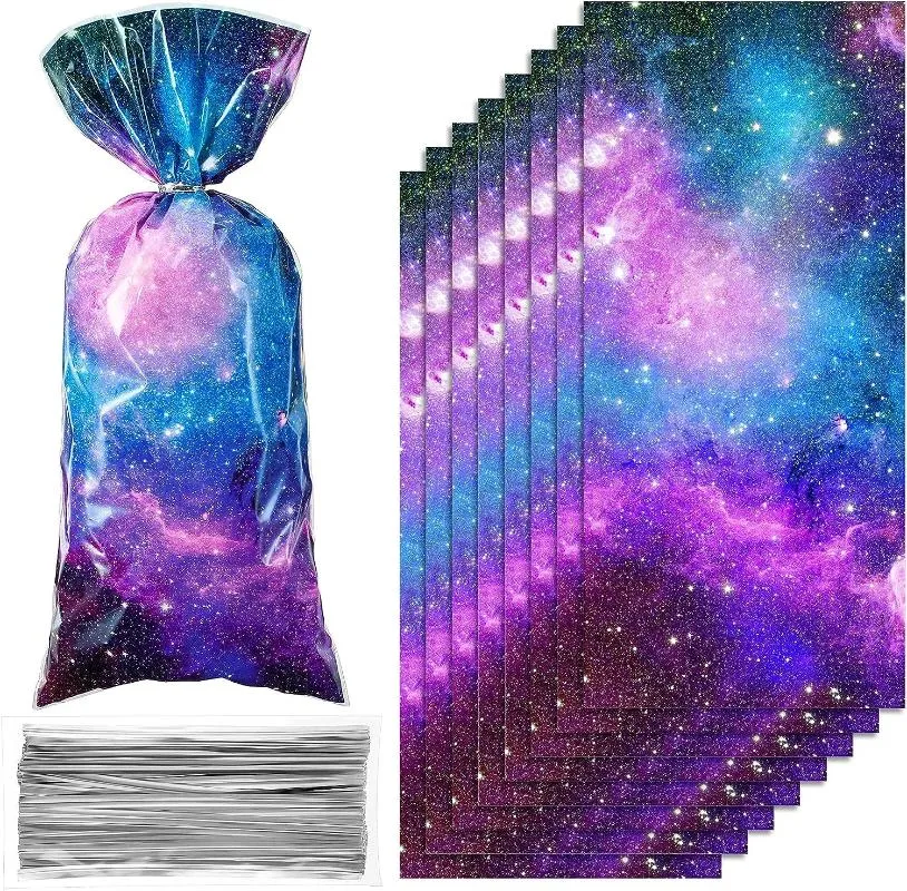 Partydekoration 10-50pcs Galaxy Geschenktüten behandeln Außenraum Plastik-Süßigkeiten mit Twist Bindes Kinder Geburtstag Babyparty