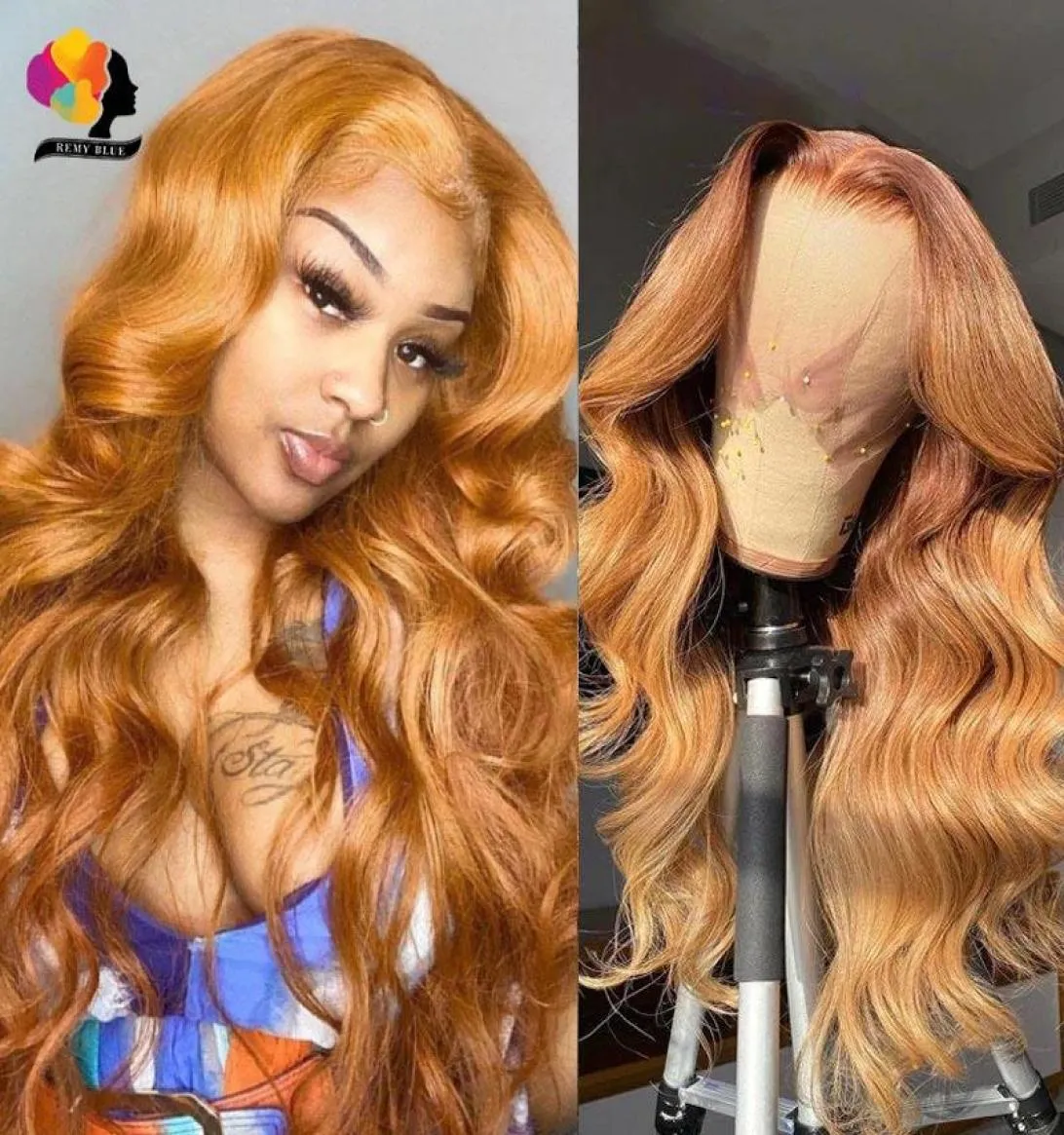 Lace Wigs Ginger Blonde Body Wave Transparent Peruvian Front Human Hair Orange Curly Part 150 Remy2627512