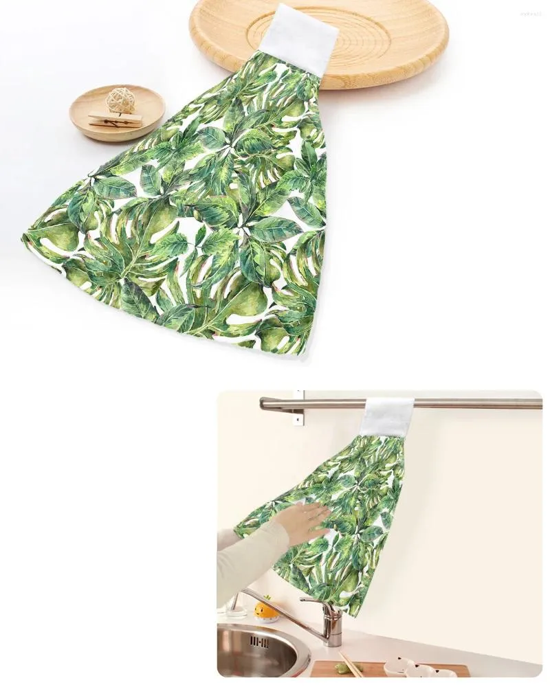 タオルトロピカルプラントの葉のヤシの手張りタオルホームキッチンバスルーム吊り食器布団ループ柔らかい吸収性カスタムワイプ