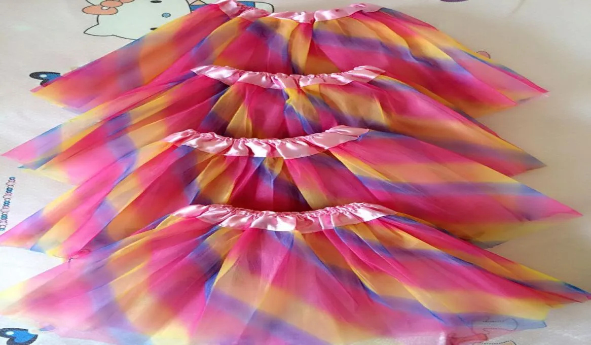 2016 New Rainbow Color Kids Tutus Skirt Dance Dresses Soft Tutu Dress Ballet Skirt 3 Layer