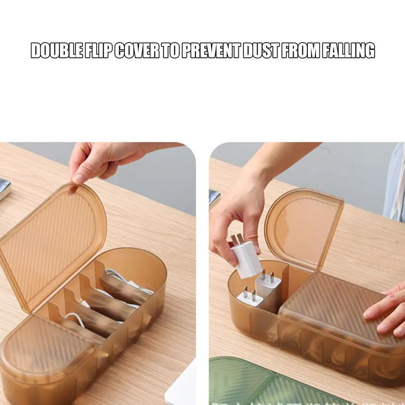 Electronics Charger Cable Storage Boxes with Double Lid and Multi ...