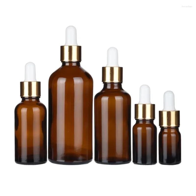 Bouteilles de rangement 200pcs 15 ml 30 ml de verre liquide 5 ml 100 ml pipette rechargeable goutte de gouttes vides bouteille d'huile essentielle ambrée