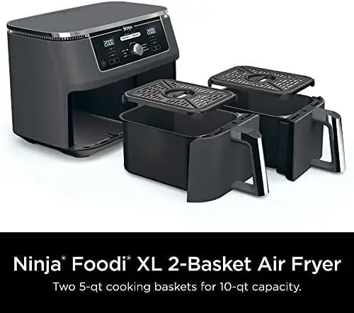 Fryers Foodi 10 Quart 6in1 DualZone XL 2Basket Air Fryer with 2 Independent Frying Baskets, Match Cook & Smart Finish to Roast, Fre