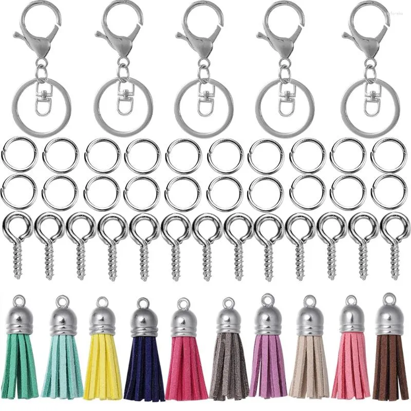 Anahtarlıklar 65pcs/Anahtar halkalarla set anahtarlık atlama göz pimi renkli püskül epoksi reçine tahviller için DIY mücevher yapım aksesuarları