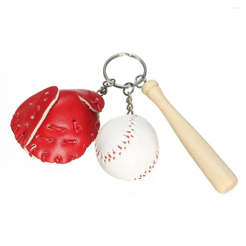 Keychains Faux Leather Baseball Keychain Mini Size Size Set para fãs de esportes Modelo de madeira requintada