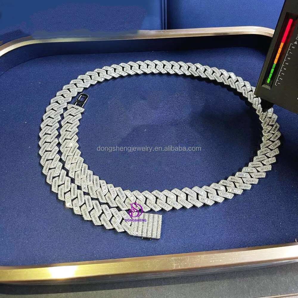 Heren en Womens Hot Selling Necklace 925 Sterling Silver Hip Hop Sieraden 15 mm 18 mm Ice Out Moissanite Diamond Cubaanse ketting