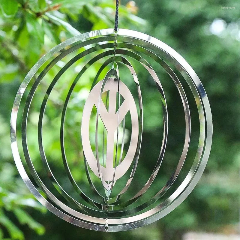 Decorative Figurines Metal Peace Badge Wind Chime Spinner Pendant Love Christmas Star Home Wall Hanging Decor Garden Flow Reflective Catcher