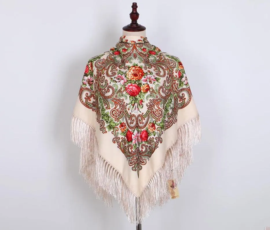Sjalar ryska halsduk ukrainska fransade traditionella blommiga polska kvinnor nacke head wrap vintage antik hijab poncho6164717