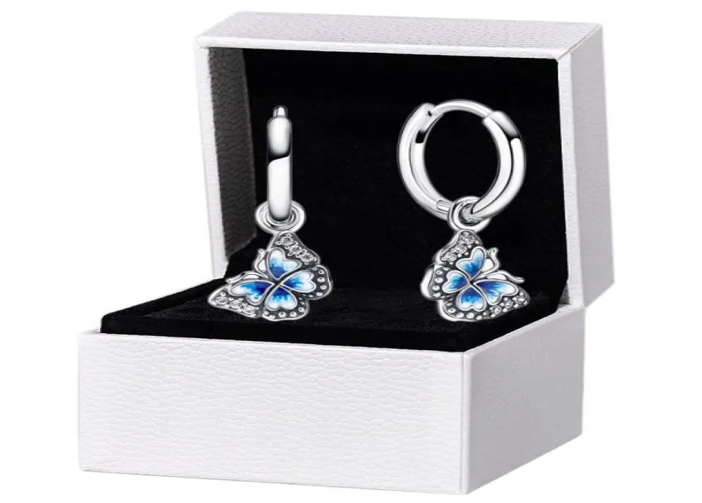 Boucles d'oreilles de cerceau pendentif papillon bleu pour 925 Sterling Silver Women Party Bijoux Eartring 477625