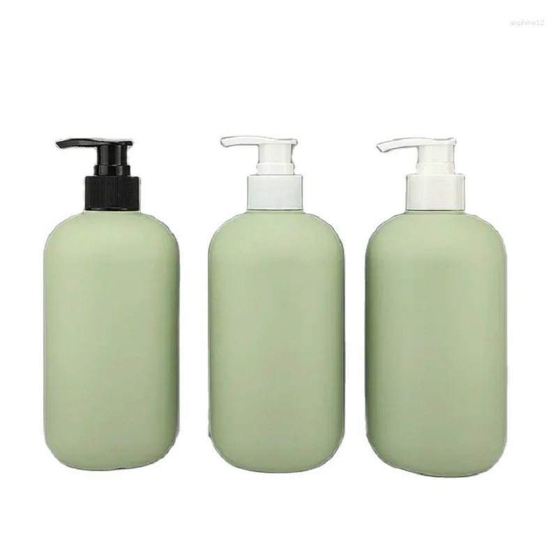 Botellas de almacenamiento 500ml HDPE BOMBA DE LA LOTIÓN DE LA BOTOR VERDE CUERPO REDEDO CUERPO CUERPO HAND LÍQUITO LÍQUITO COSMÉTICO DISPENSO COSMÉTIC