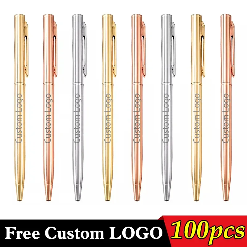 PENEN 100PCS Metal Advertising Ballpoint Pen Teacher Geschenkpen Business Office Signature Pen Custom Logo Student Stationery Groothandel