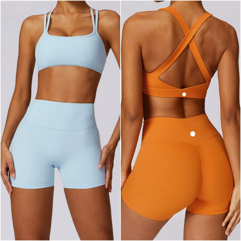 LL-8047 Womens Yoga Outfit Sets Two Pieces Shorts Vest Trousers Shorts Excerise Sport Gym Running Casual Pants Elastic High Waist Sportwear Suits