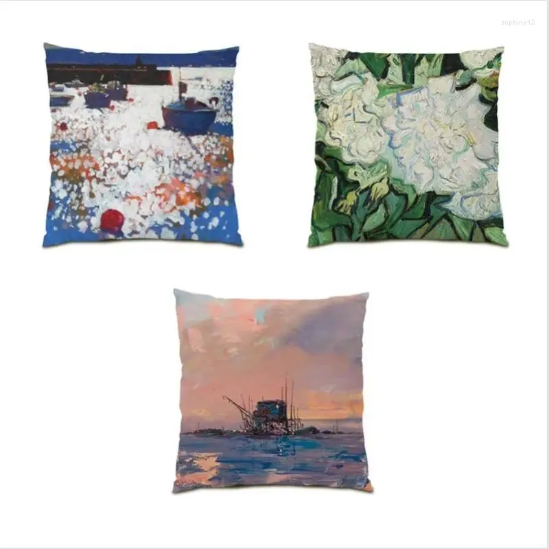 Pillow Oil Painting Colorful 45x45 Covers Polyester Linen Pillowcase Decorative Comfortable Velvet Sofas For Living Room E1072