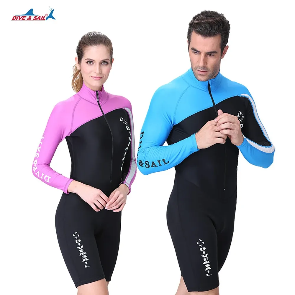 Dresses Dive&sail 1.5mm Neoprene Wetsuit Men Women Long/short Sleeve Trunk One Piece Wet Suits for Swimming Jumpsuit Surfing Rash Guards