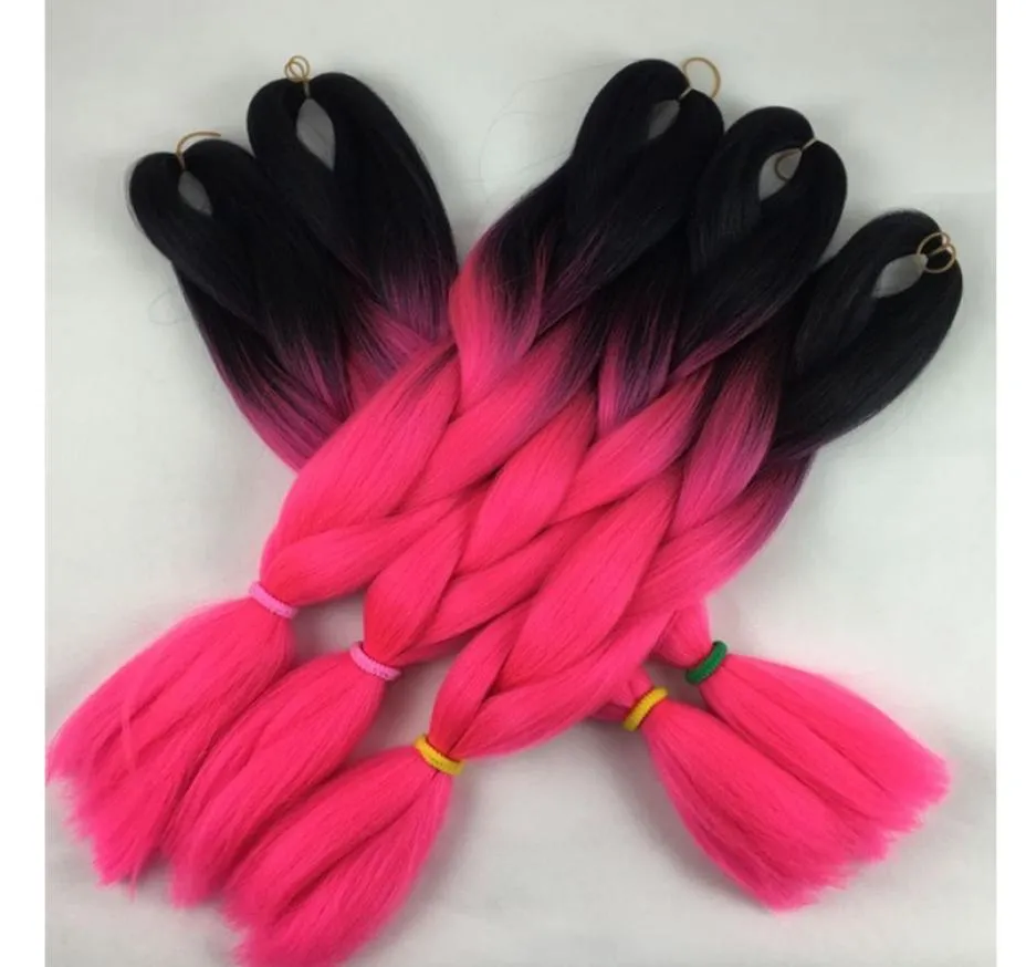 Ombre Kanekalon Synthetisches Flechthaar 24 -Zoll 100G Black Dark Pink Jumbo Häkeln Zöpfe Haarextensions5087447