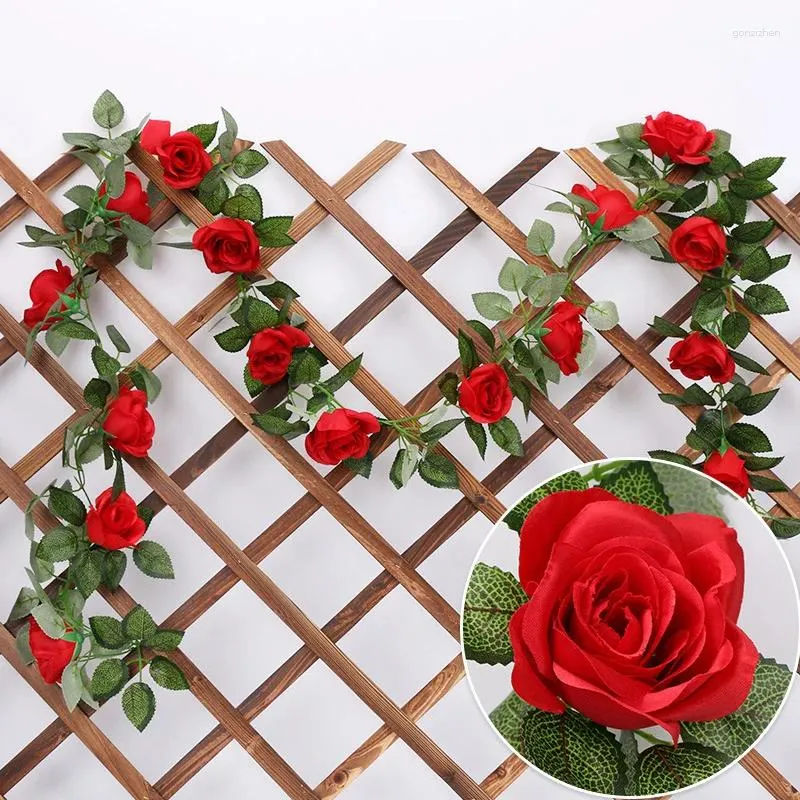 Dekorativa blommor 220 cm konstgjorda Vine Home Wedding Garden Decor Rattan Rose Fake String Festival Hanging Silk Flower