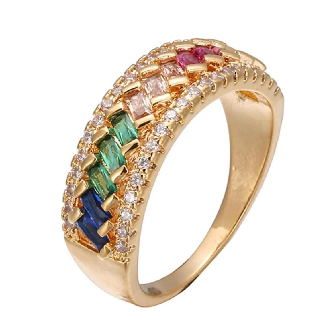 18k multi gemstones crystal Rings for women rainbow diamonds white gold color indian Dubai fashion jewelry9893281