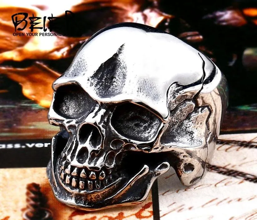 Beier 316L Stainless Steel ring biker Ring Cool Punk Man039s Skull Stainless Steel Hapspecial fashion jewelry BR83475409368