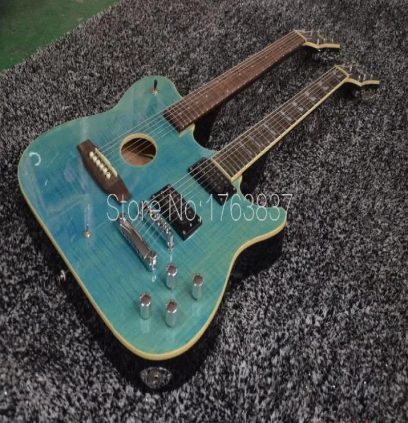 Ultimate Custom 1958 Slash firmato Crossroads a doppio collo verde a fiamma a fiamma a fiamma top elettrica chitarra acustica scuro Black Back3708521