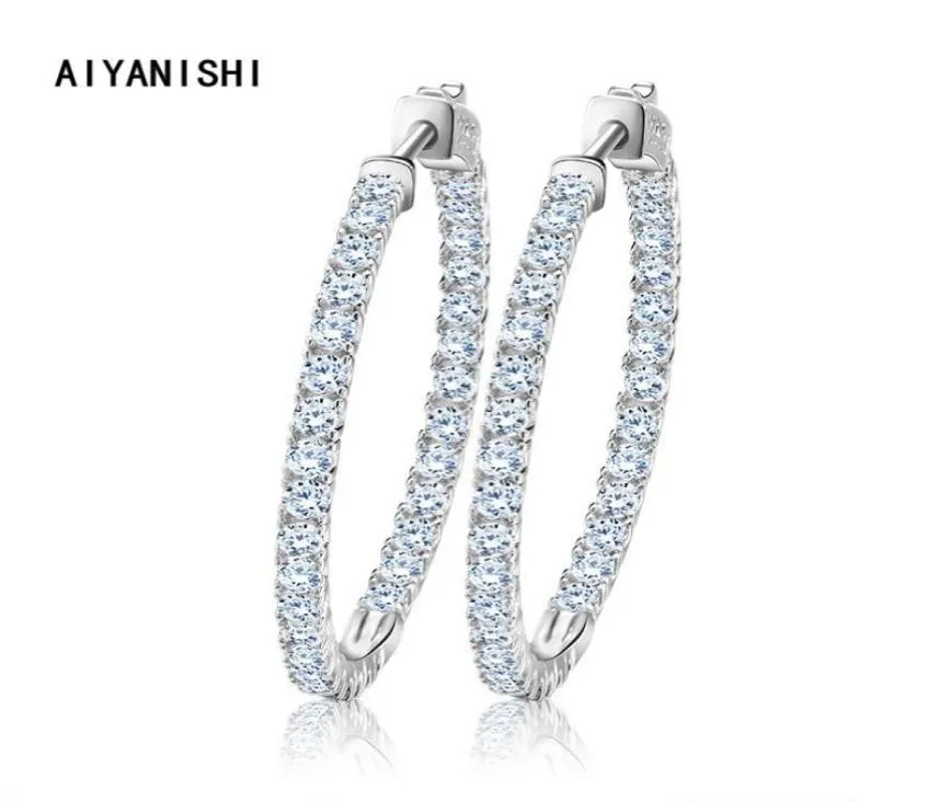 Aiyanishi Real 925 Sterling Silver Classic Big Hoop Earrings Luxury Sona Diamond Hoop örhängen Fashion Simple Minimal Gifts 2202186752525