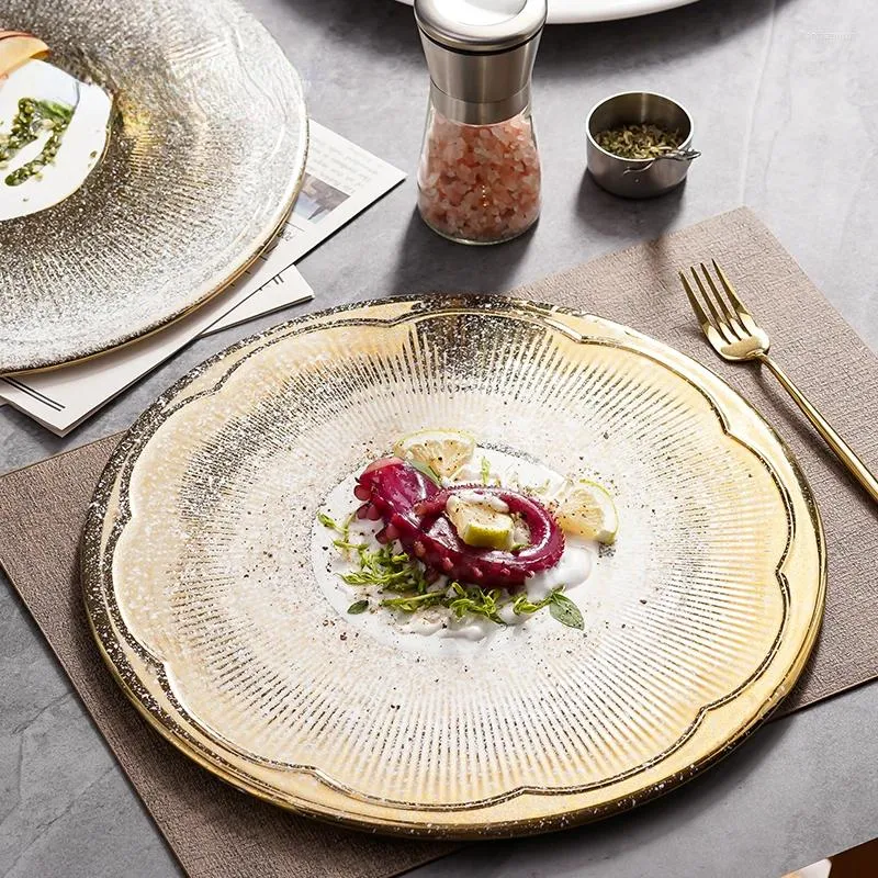 Gold Plated Ceramic Serving Dishes Flat Plate With Manual Splashing Ink For Decorative Afternoon Tea Snack Home Living Room Desktop And Pasta Dish From Lantianyun 41.2 DHgate.Com