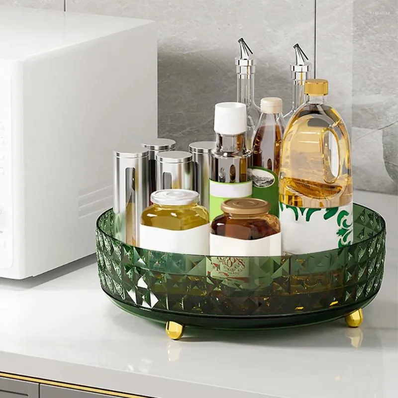 Storage Boxes 360 Rotating Cosmetic Box Diamond Pattern Home Desktop Rack Spice Turntable Cabinet Organizer