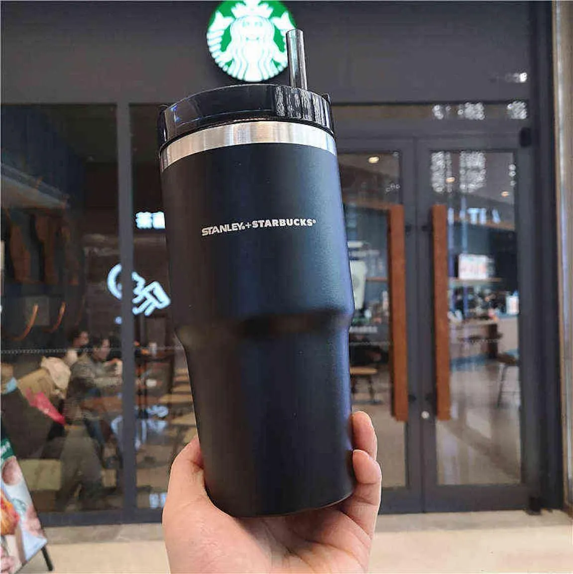 20oz frosted black stainless steel straw cup solid color large capacity car portable water cup gift H11023447568