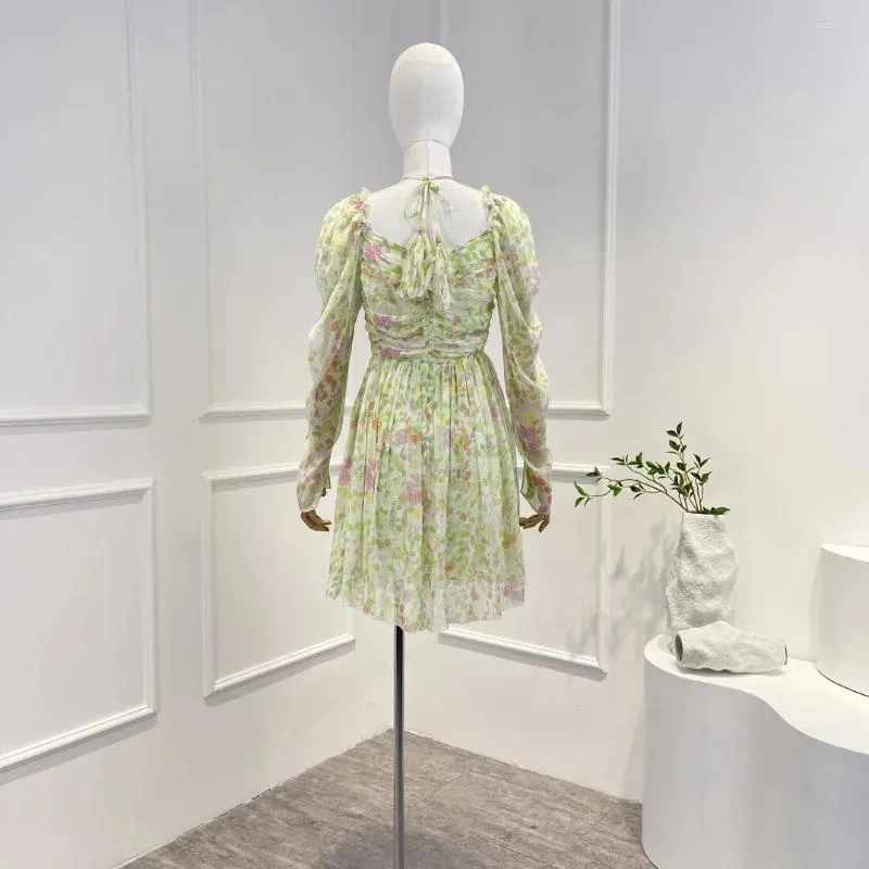 Green Silk Floral Ruched Peplum Hem Mini Dress with Square Collar and Puff  Sleeves for Women from Dhgate Basic & Casual Dresses - price 202.02