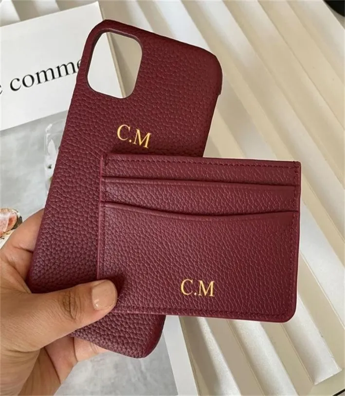 Customized Gift Set Genuine Pebbled Leather Mobile Phone Case for 12 13 PRO MAX Matched CircleHeart Key Chain Cardholder 2205093565991