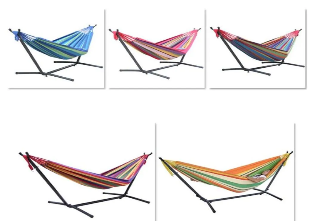 Polyester Outdoor Portable Hammock Set med stativfärgglada hängmattor utomhusmöbler hela2294118