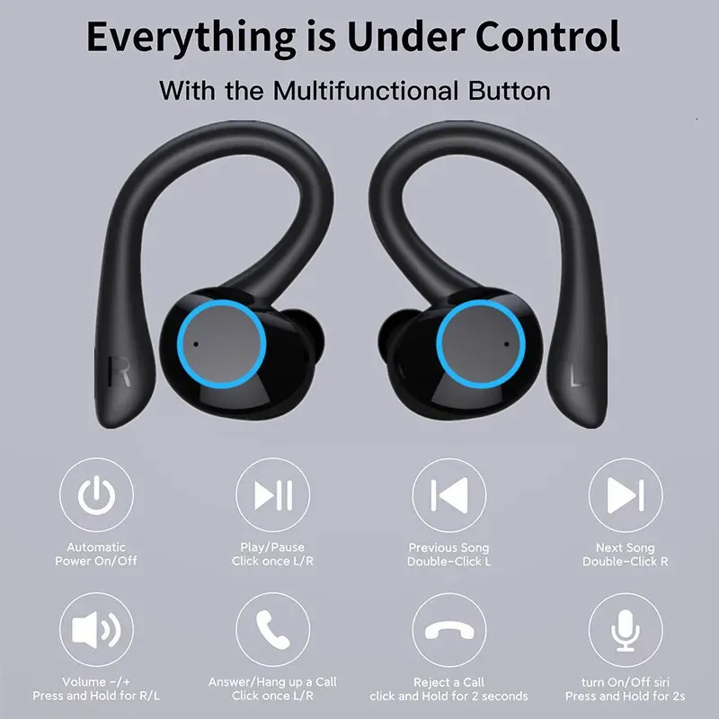 Cuffie Bluetooth 5.3 Con Driver Da 13.4mm, 40 Ore Di Batteria, Display LED, ENC, IPX7 E Touch Control – Suono Hi-Fi, Colore Nero - 2