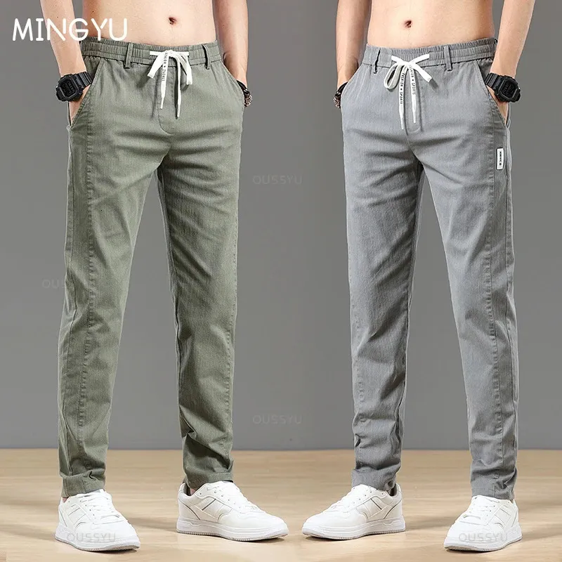 Frühlings Sommer Cottom Herren Hosen Fashion Classic Klassiker Drawess Elastic Taille Jogging Stretch Casual Grey Cargohose Männlich 28-38 240412