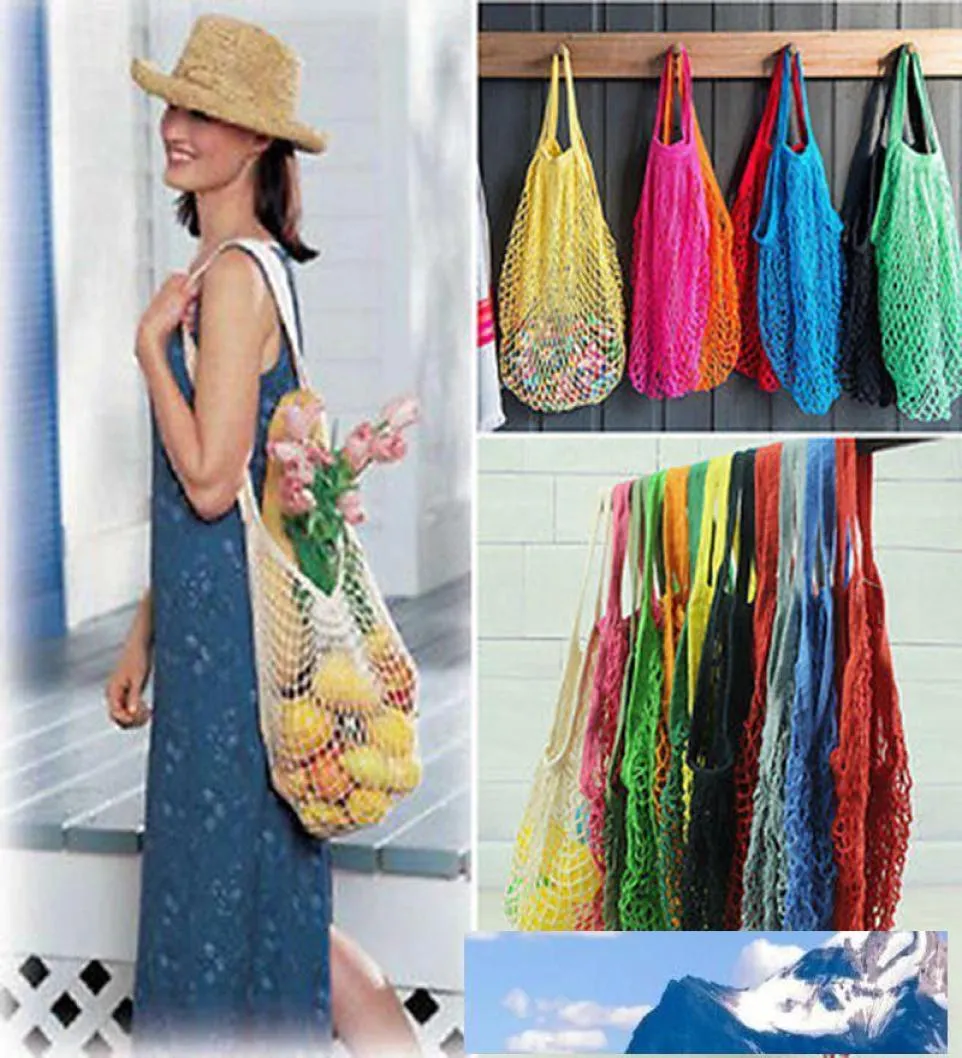 Portable Reusable Drawstring Shopping Grocery Cotton Storage Bag Hand Tote Net Mesh Net Woven String Ecology Market Handbag3115424