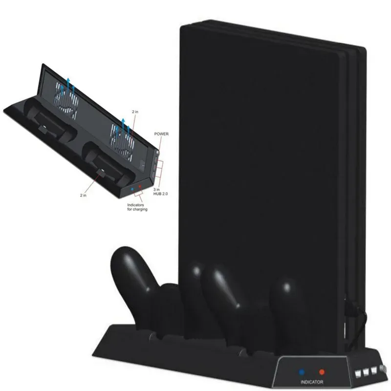 Stativ Vertical Stand för PS4 Pro V2 Cooling Fan, Controller Charging Station Base för PlayStation 4 Pro Console, Charger, Cooler Stand