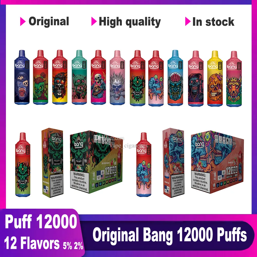 Puff 12000 Bang 12000 Puff Disponível E Vapes Vapes Pen 12k Puff 12k Vaper com fluxo de ar Control 650mAh Bobina de malha de bateria 20ml Preenchido POD VAPE VAPE VAPE