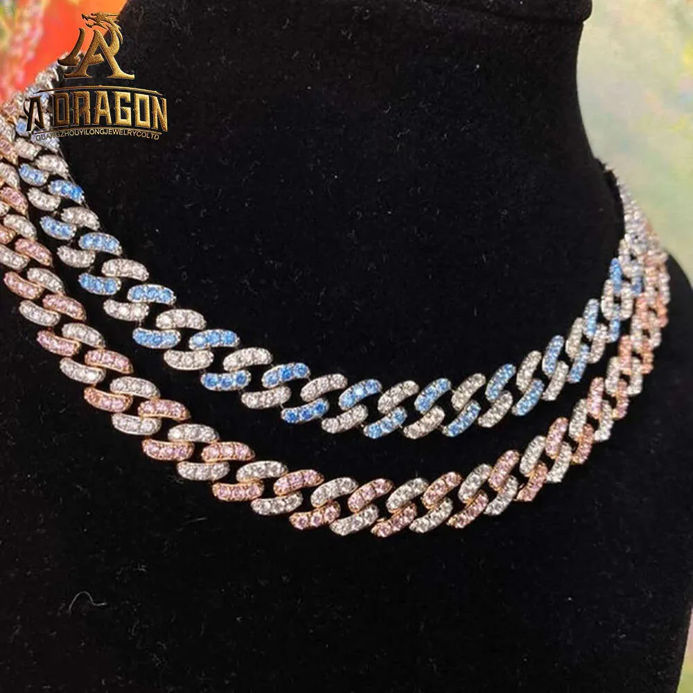 Hip Hop Jewelry 12mm 2 Rows of Diamond Necklace 18k Gold Plated Vvs Moissanite Bracelet 925 Silver Iced Out Cuban Link Chain