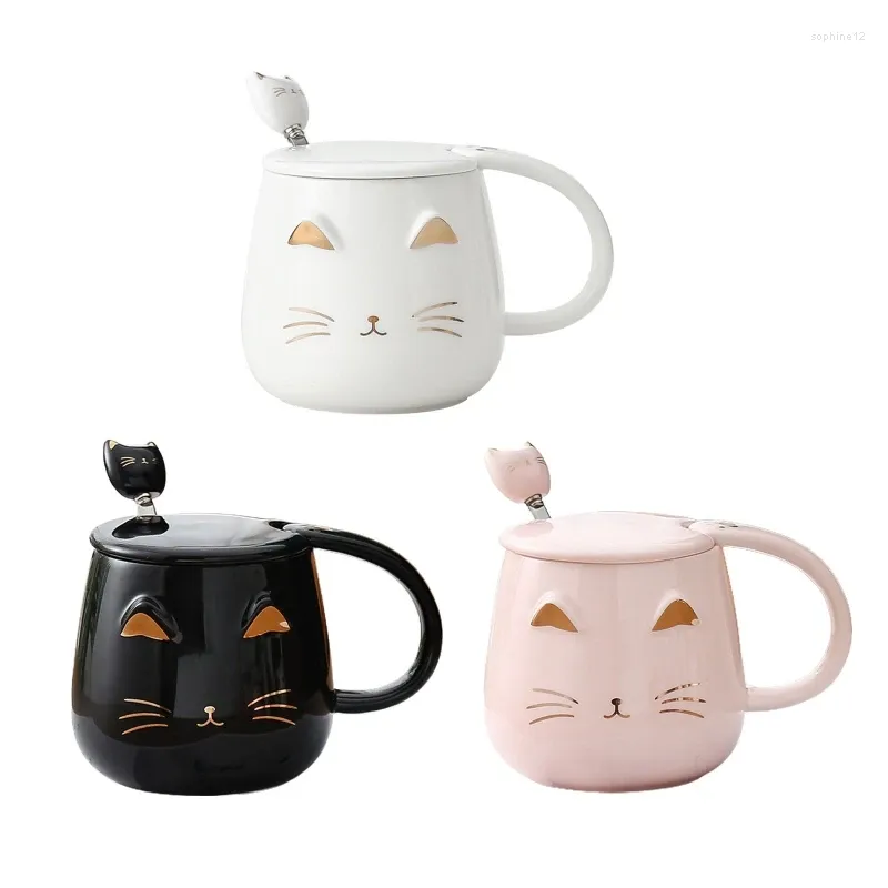 Mughe 2024 Ceramic Animal Creative Coffee Cup con cucchiaio in acciaio inossidabile Kitty Head Christmas Birthday Gift Fashion