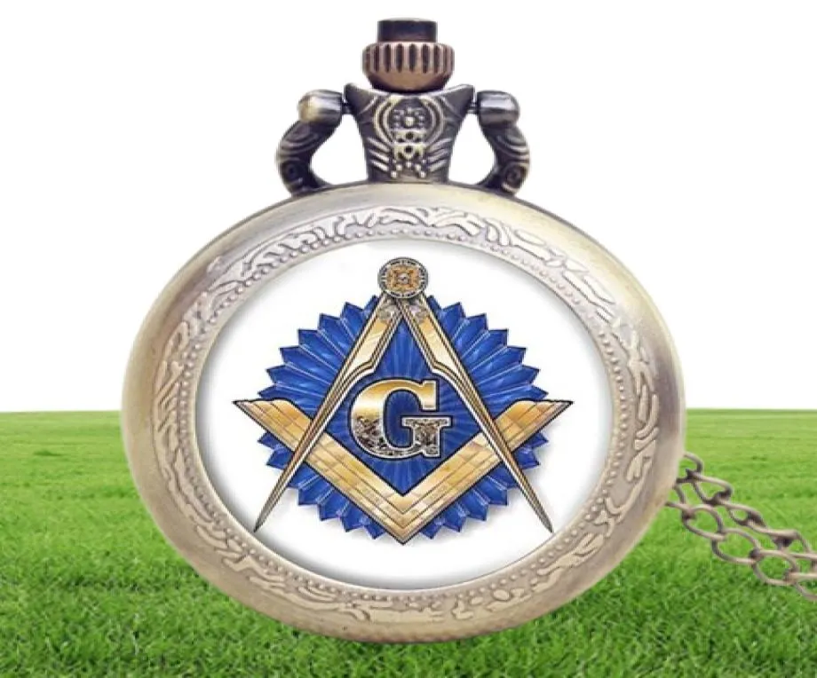 Antiek vrijmetselaars horloges Mason Masony G Design Bronze Pocket Watch Men Women Analog Clock With Chain Necklace Gift2913316