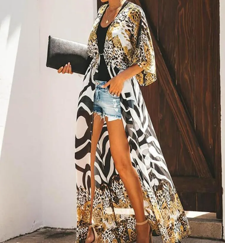 Women039s Badebekleidung Chiffon Leopardampzebra Kurzarm Lose Strickjacke Coverup Frauen Badeanzug Tankini Monokini Sexy 20227415256